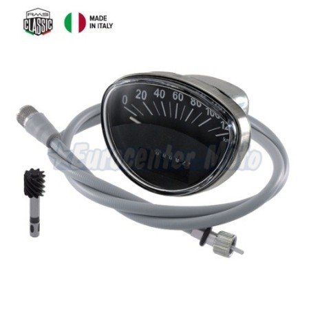 Reloj cuenta Km Vespa 150/200. Fondo negro. Escala 120Km