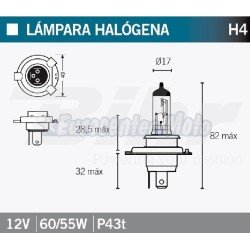 Lámpara halógena H4 12V 60/55W