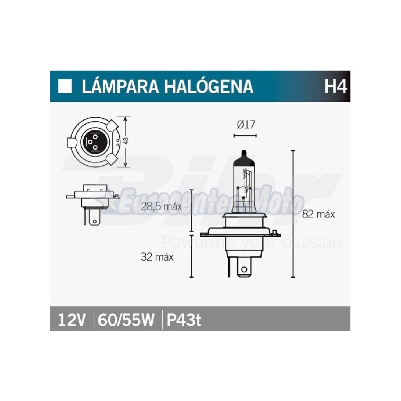 Lámpara halógena H4 12V 60/55W