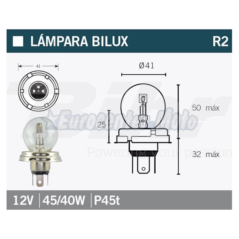 Lámpara foco europeo 12V 45/40W P45t.