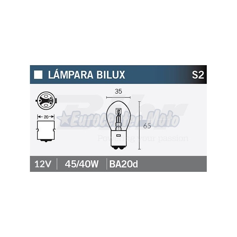 Lámpara cruce 12V 45/40W BA20d.