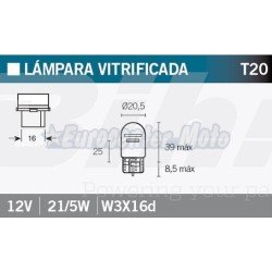 Lámpara vitrificada doble filamento 12v 21/5w. T20.