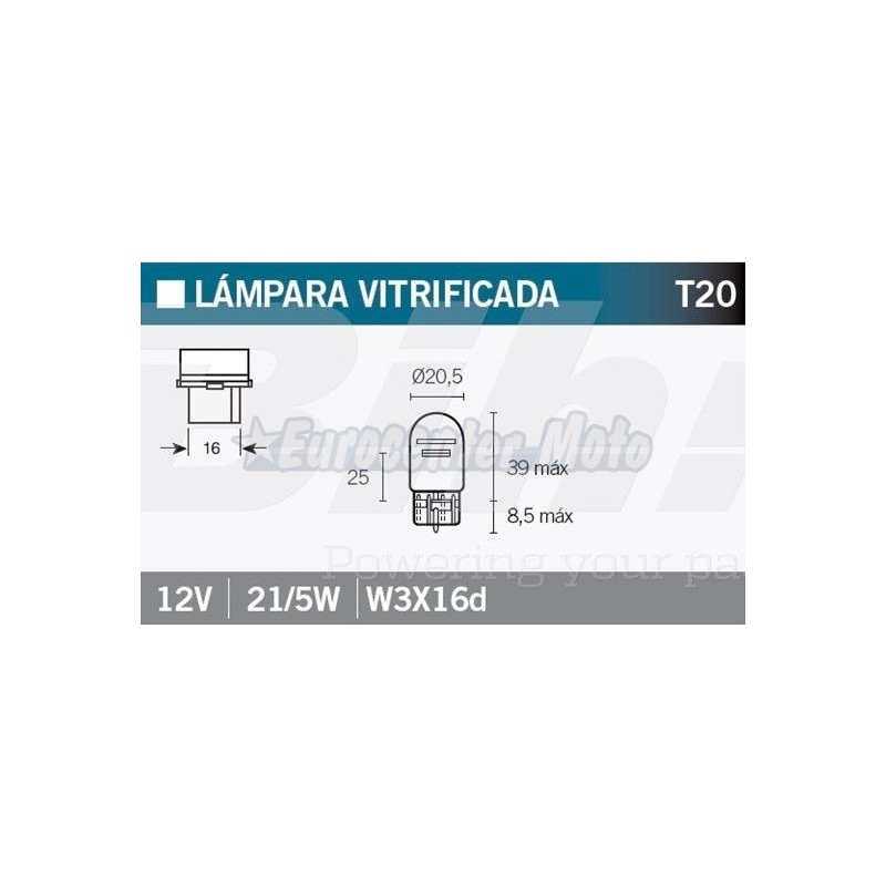 Lámpara vitrificada doble filamento 12v 21/5w. T20.