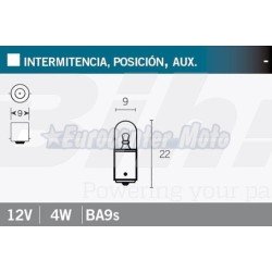 Lámpara 12V 4W Ba9s (posición ó intermitencia).