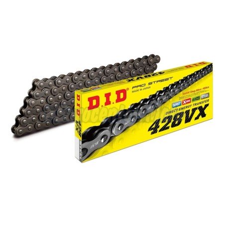 Cadena DID 428x132p. Con retenes y cierre de clip. Negra