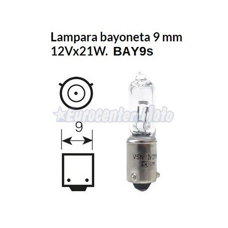 Lámpara bayoneta 12v 21W descentrada BAY9s.