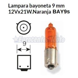 Lámpara bayoneta naranja 12v 21W descentrada BAY9s.