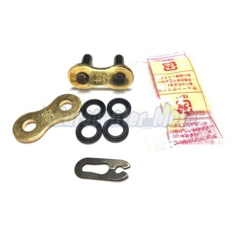 Enganche cadena DID 525 VX3 con retenes y cierre de remache. Oro