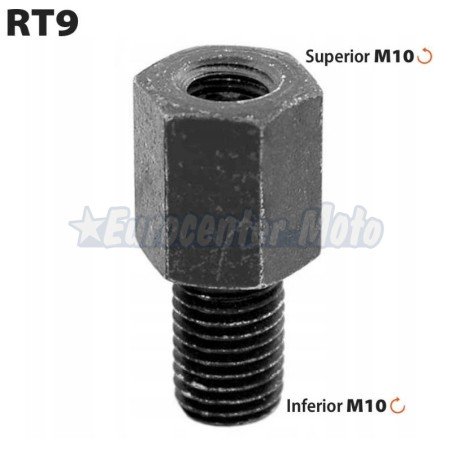 Tornillo variador de rosca de espejo. Hembra M10/125 (rosca izquierdas) a Macho M10/125 (rosca derechas)