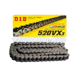Cadena DID VX3 520x116p. Con retenes y cierre de clip. Negra