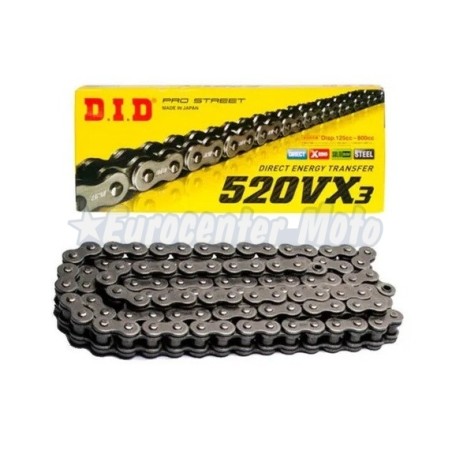 Cadena DID VX3 520x116p. Con retenes y cierre de clip. Negra