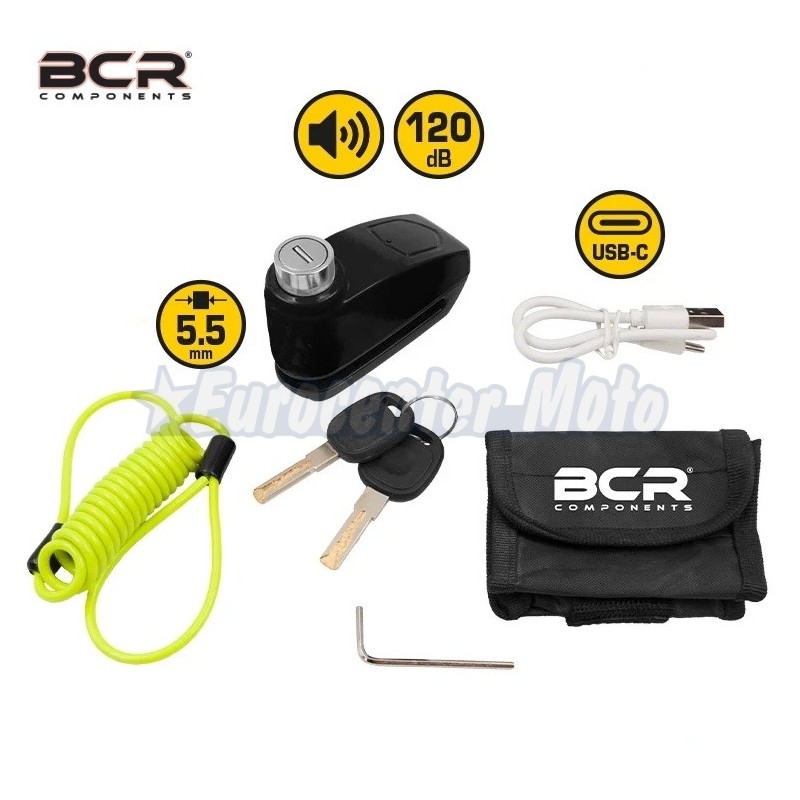 Antirrobo freno de disco con alarma, cable Reminder y funda. Pin 5,5mm
