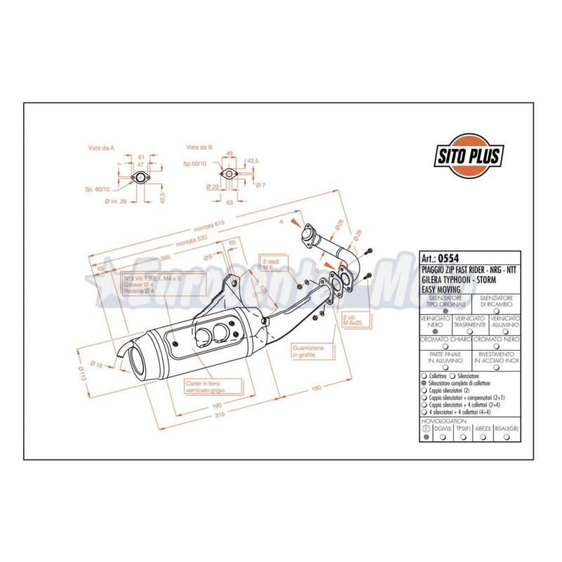 Escape Sito Piaggio Zip Fast Rider, NRG y Typhoon 50 2T hasta 1999