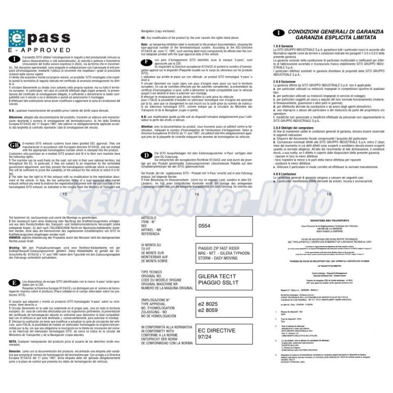 Escape Sito Piaggio Zip Fast Rider, NRG y Typhoon 50 2T hasta 1999