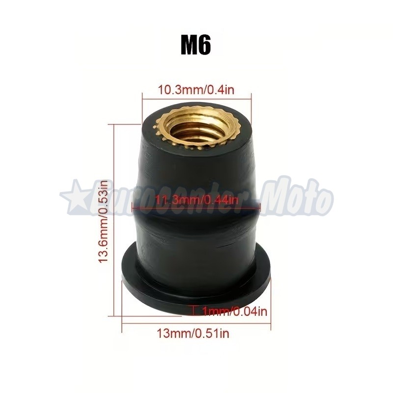 Kit tuerca de goma con arandela y tornillo métrica de 6mm