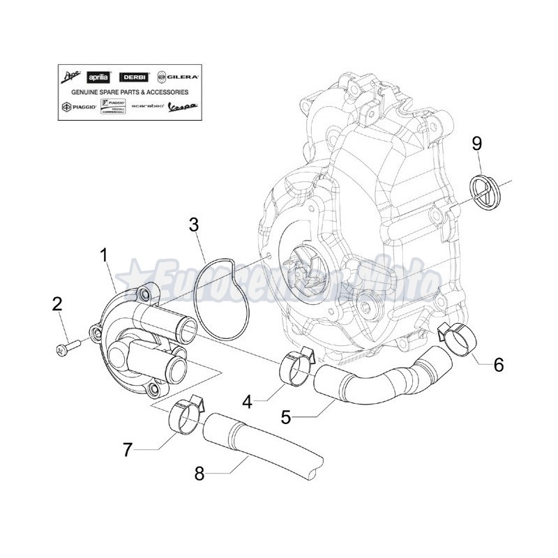 Junta tapa racord bomba agua Original Piaggio 125/250/300