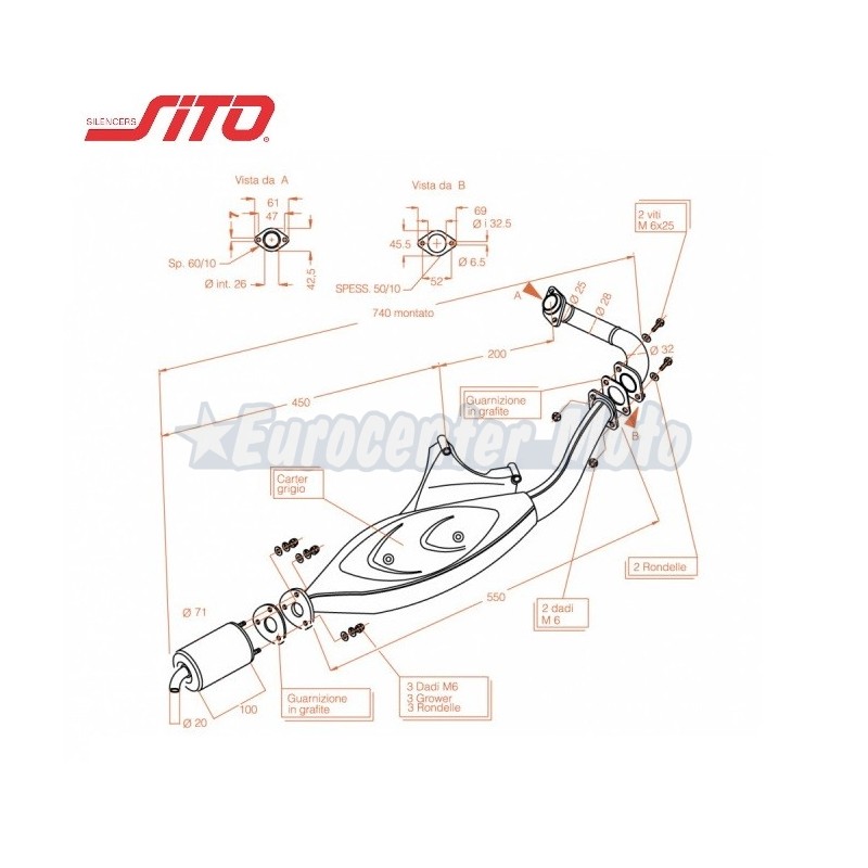 Colector escape Sito 0572 Piaggio NRG, Runner y Zip