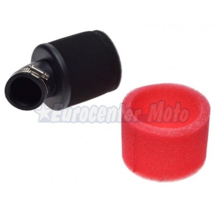 Filtro aire de espuma Racing con funda. Entrada 38mm. Codo a 45º