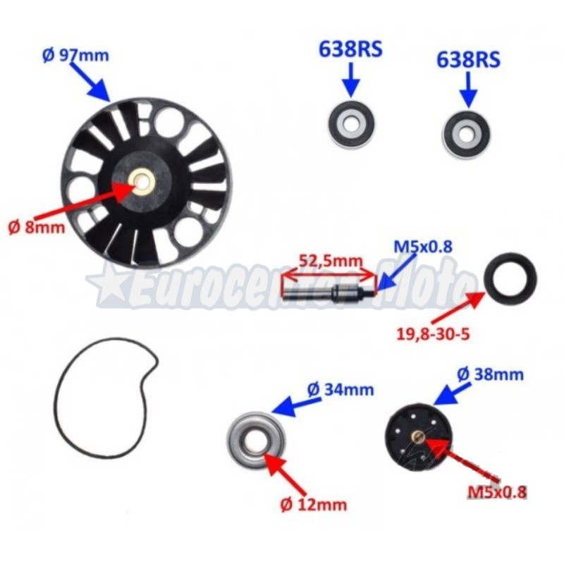 Kit reparación bomba de agua motores Piaggio 125/200 varios modelos (Retén mecánico grande)