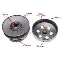 Embrague completo con poleas Minarelli scooter 50. 107mm