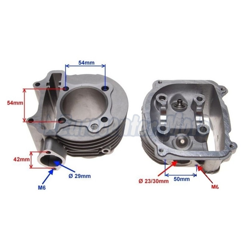 Kit cilindro y culata motores Kymco 150 4T de aire antiguos y GY6 152QMI. D 57,4mm