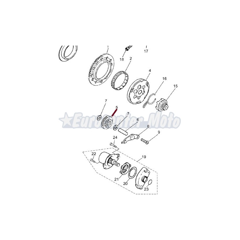 Piñón engranaje embrague de arranque Motores Minarelli scooter 50 2T