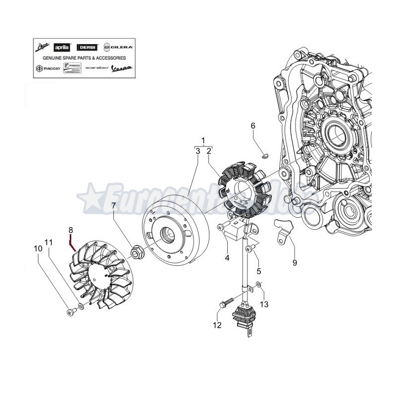 Ventilador volante Original motores Piaggio 50 2T Aire varios modelos