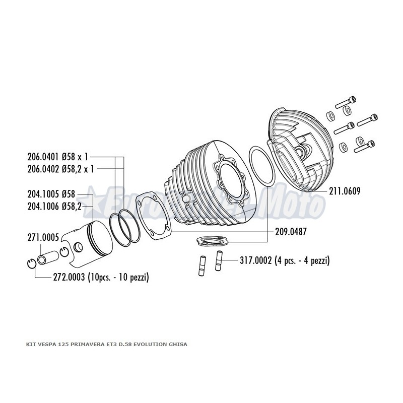 Kit cilindro y culata Polini Evolution Vespa Primavera, PK, XL 125. 135c.c