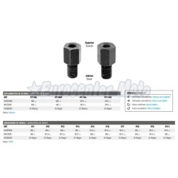 Tornillo suplemento de altura espejo. Hembra M10 derechas a macho M10 derechas