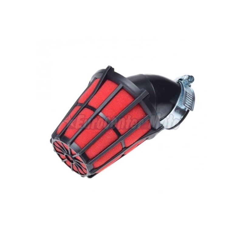 Filtro aire de espuma Racing Rojo tipo Malossi. Entrada 38mm. Codo 45º