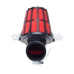 Filtro aire de espuma Racing Rojo tipo Malossi. Entrada 38mm. Codo 45º