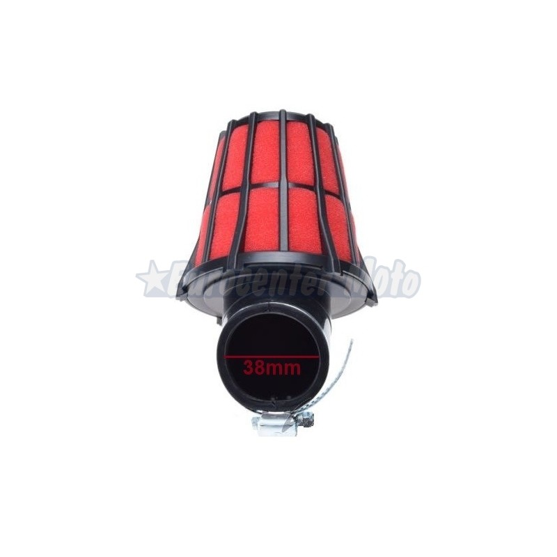 Filtro aire de espuma Racing Rojo tipo Malossi. Entrada 38mm. Codo 45º