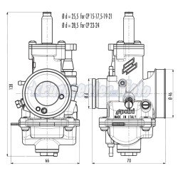 Carburador Polini Racing CP 21 universal 2T (starter manual cable)