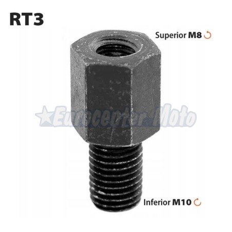 Variador de rosca para espejo. Hembra M8/125 (rosca izquierda) a Macho M10/125 (rosca derecha) /