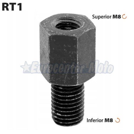 Tornillo variador de rosca de espejo. Hembra M8/125 (rosca izquierda) a Macho M8/125 (rosca derecha)