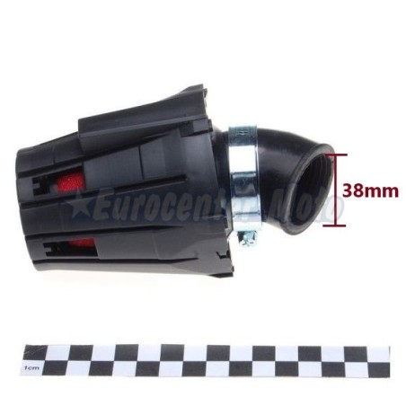 Filtro de aire de espuma Racing con carcasa tipo Malossi. Entrada 38mm. Codo 45º