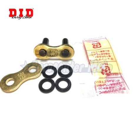 Enganche cadena DID 520 VX3 con retenes y cierre de remache. Oro